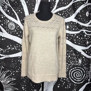 LG Beige Knit Lace Yoke Sweater